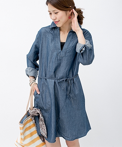 デニムプルオーバーワンピース