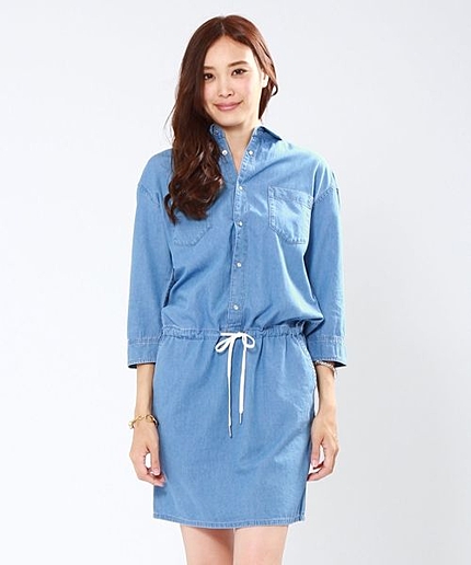 ブラウジングデニムシャツワンピース