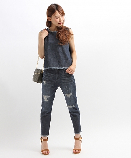 フリンジダメージデニムパンツ