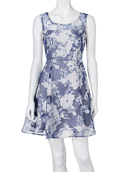 【DUO】オーガンジーフラワーフレアワンピース