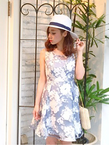 【DUO】オーガンジーフラワーフレアワンピース