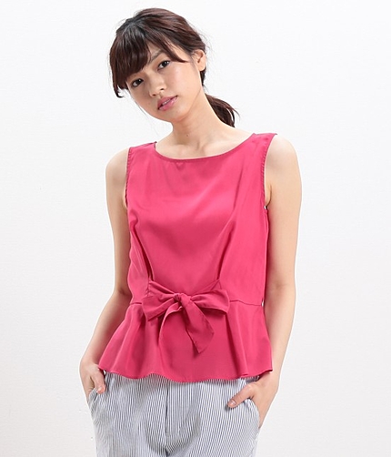 【店頭人気商品】 フロントリボンノースリーブブラウス