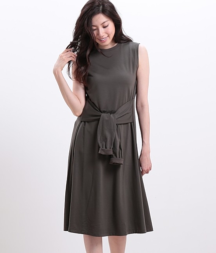 フェイクスリーブミモレ丈ワンピース