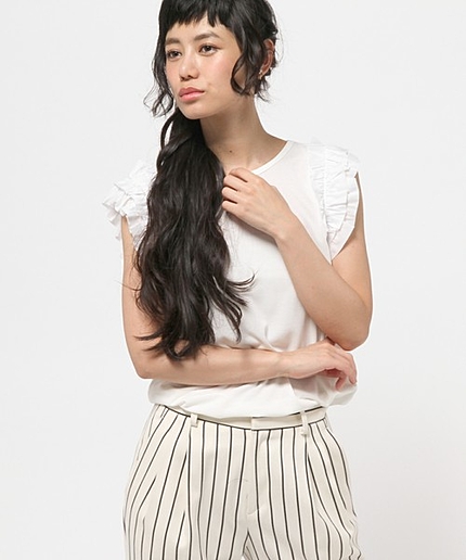 異素材フリルトップス
