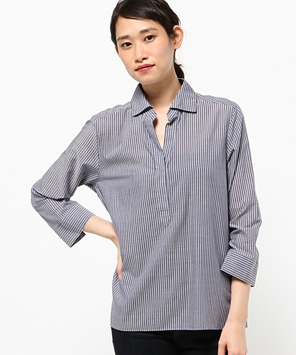 ウォッシャブルストライプローンブラウス
