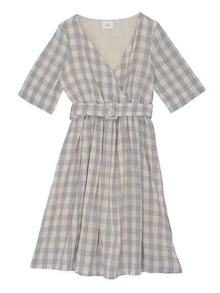 チェックカシュクールワンピース