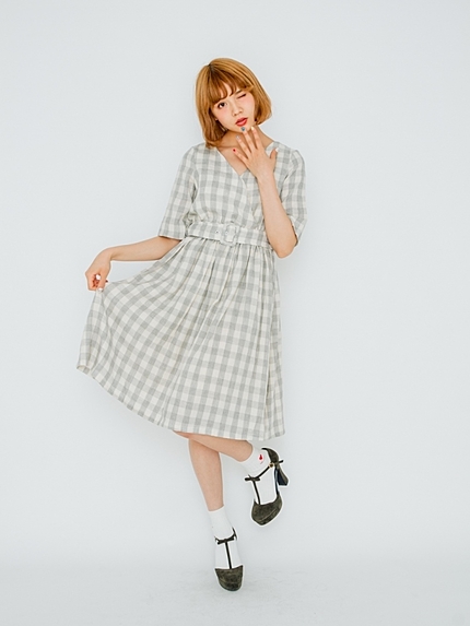 チェックカシュクールワンピース