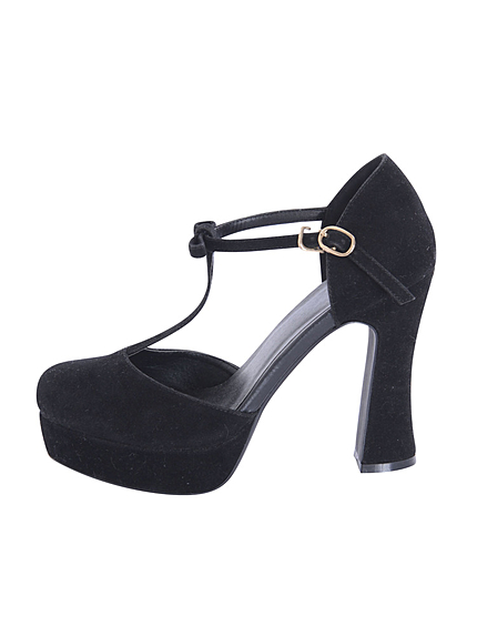 Tストラップチャンキーパンプス