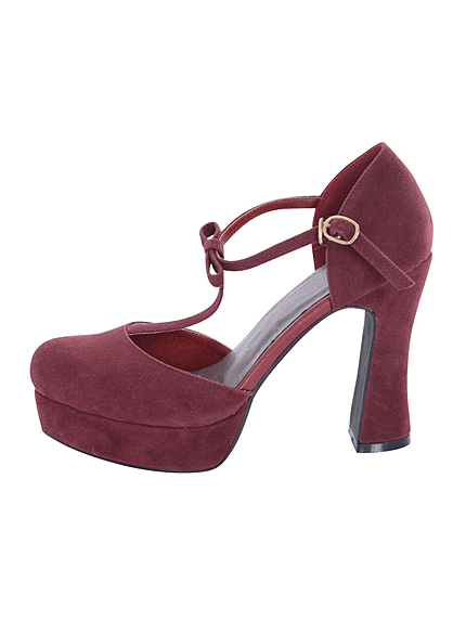 Tストラップチャンキーパンプス