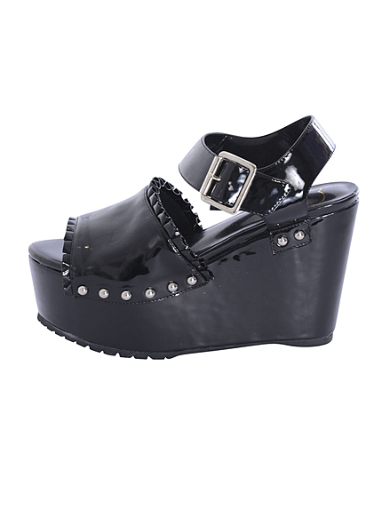 エナメルフリル厚底サンダル