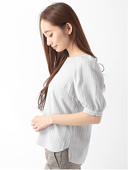 ジョーゼットストライププリントブラウス 1702987-21-12-11