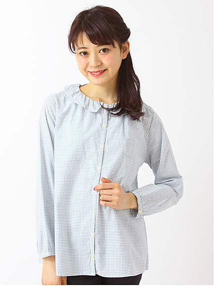 スラブチェック2枚襟ブラウス 1702901-21-13-11