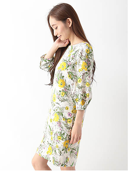 ツムギ花柄プリントワンピース 1101946-21-12-11