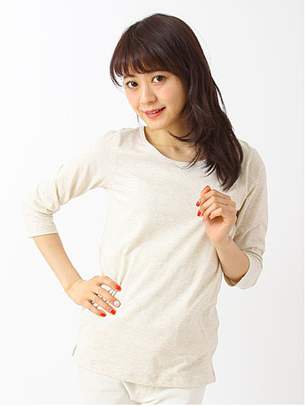 モイスチャー無地7分袖カットソー 1202813-21-11-12