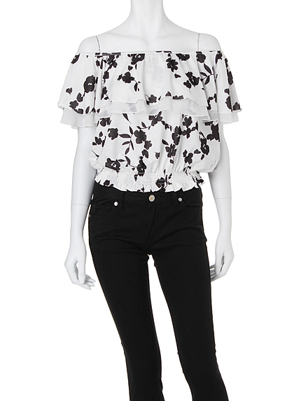 【DUO】エスパンディフラワープリントラッフルトップス