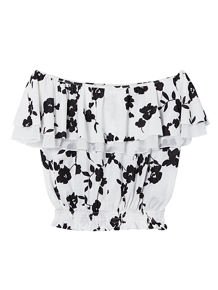 【DUO】 エスパンディフラワープリントラッフルトップス
