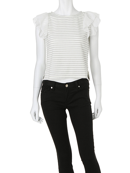 【DUO】 袖シフォンラッフルボーダーカットソー