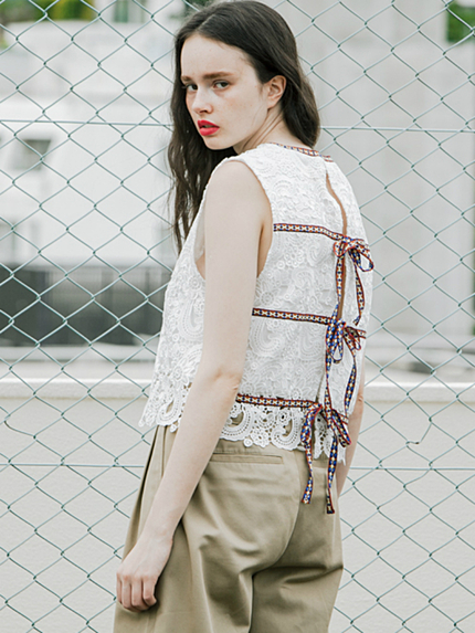 バックリボンレースT