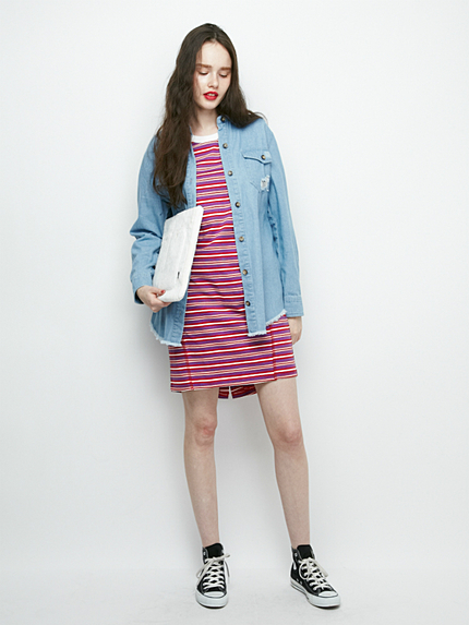 配色ミディーワンピース