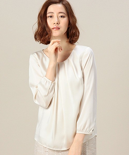 BYTF ソフトサテンタック9分袖ブラウス◆◆