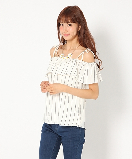 ピンストフリルブラウス