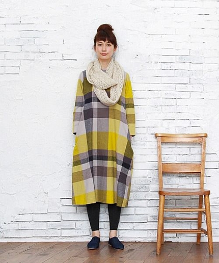 【WEB先行予約】コットンリネンヘリンボンビッグチェックワンピース_15AWアイテム