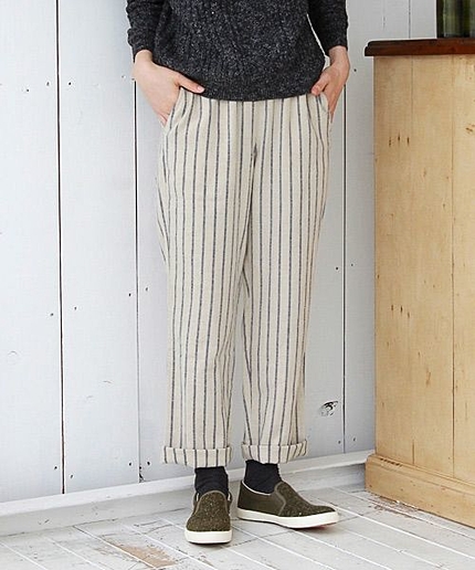 コットンリネン起毛柄イージーパンツ