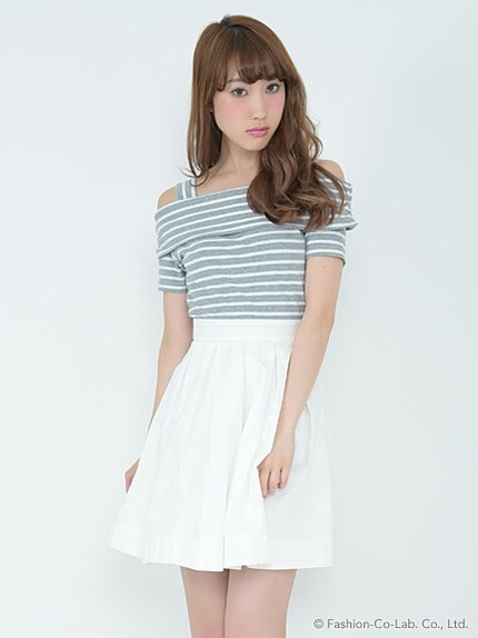 オフショルボーダーコンビワンピース