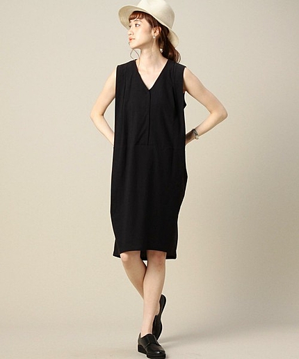 BY コットンツイルVネックノースリーブワンピース