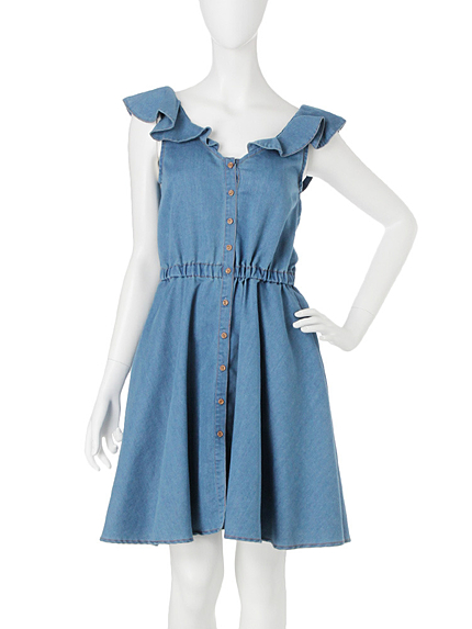 【dazzlin】バックギャザーデニムラッフルワンピース