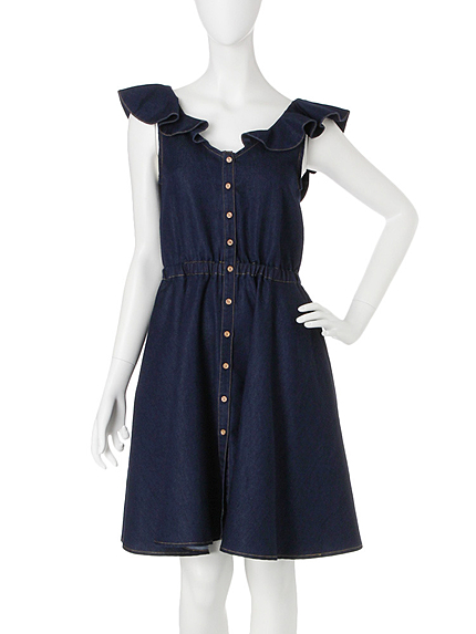 【dazzlin】バックギャザーデニムラッフルワンピース