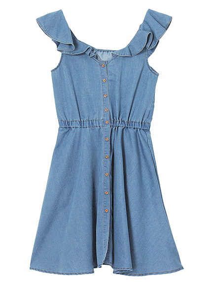 【dazzlin】バックギャザーデニムラッフルワンピース