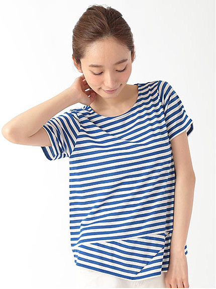 ・Uボーダー切替デザインTシャツ