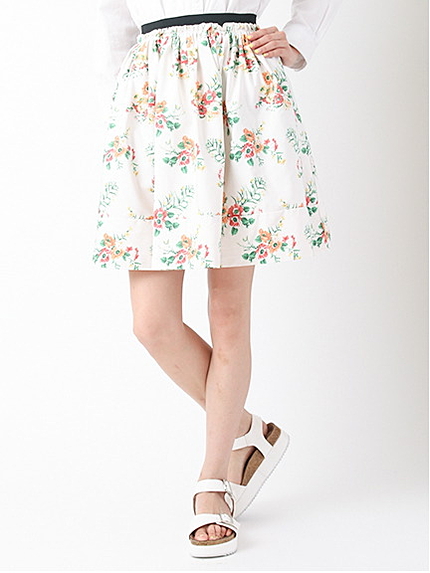 ・花柄膝丈スカート