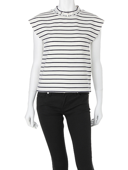 【DUO】 ポンチボトルネックビジュ付カットソー