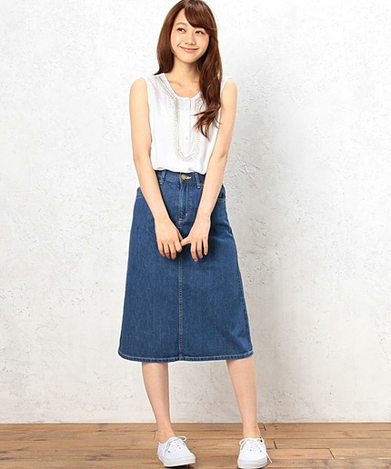 ［リー］LEE C ミモレスカート　ライトブルー