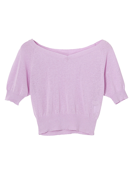 【DUO】 オフショルVネック半袖ニット