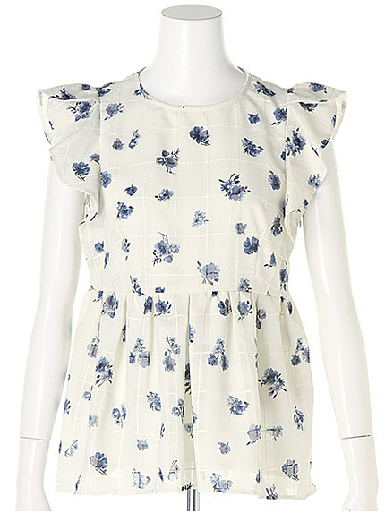 チェックフラワーブラウス