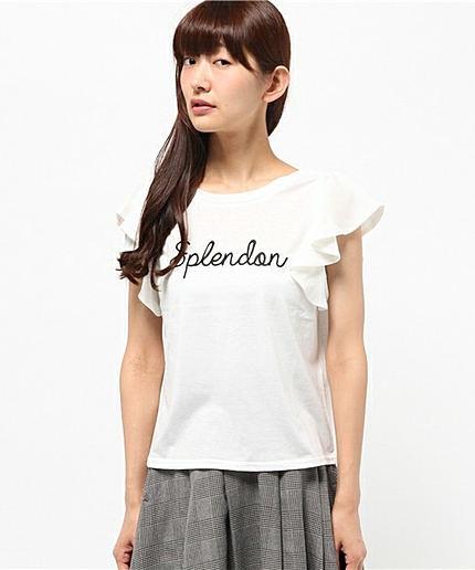 WEGO/フリルスリーブ刺繍Tシャツ