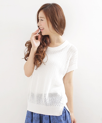 ラメスリットメッシュニットベスト