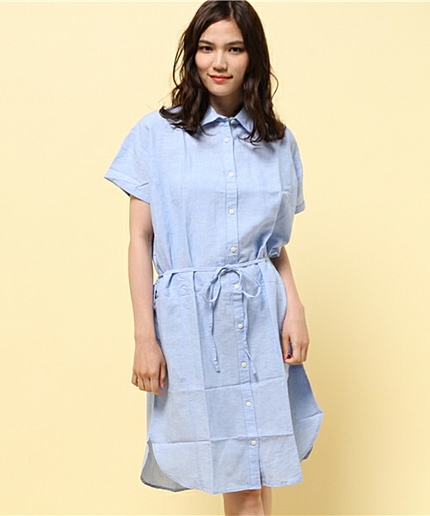 [GIORDANO]リネン半袖シャツワンピース