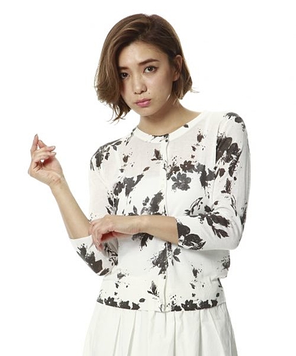 カスレフラワープリントニットカーディガン