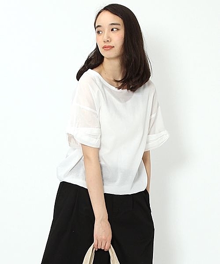 綿無地袖リボンプルオーバー