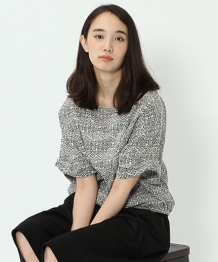 綿柄袖リボンプルオーバー