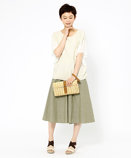 コットンシャンブレーキュロットパンツ