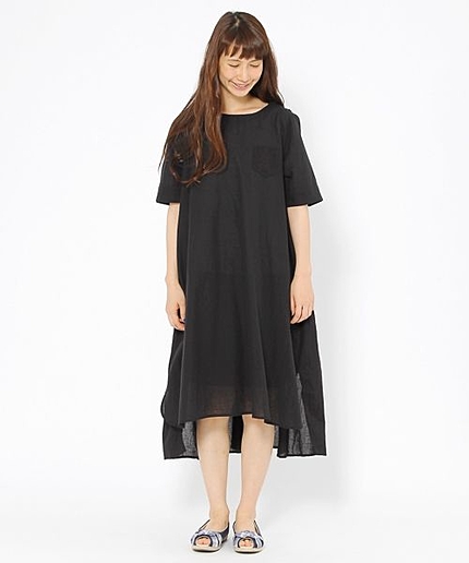 【7/28(火)再値下げ】コットンリネン×ボイル切り替えクルーネックワンピース