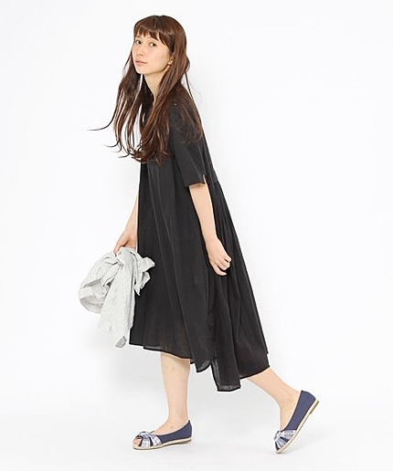 コットンリネン×ボイル切り替えクルーネックワンピース