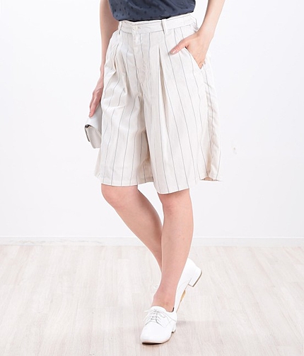 綿麻ストライプハーフパンツ