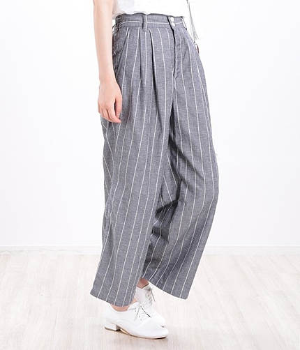 綿麻ストライプワイドパンツ