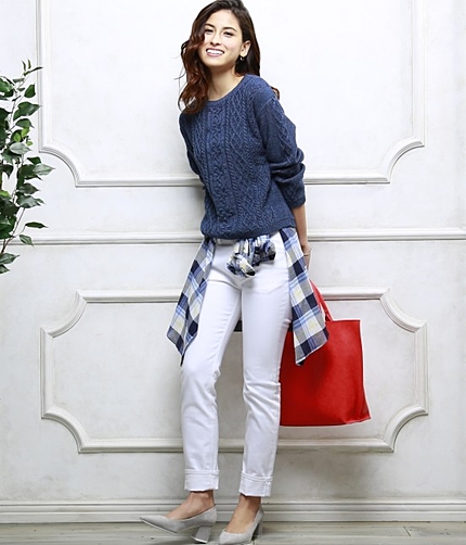 デニム風メランジケーブルプルオーバー